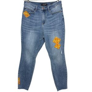 JUDY‎ BLUE 70’s Patch Skinny Jeans Mid Rise Stretch Denim Size 14W